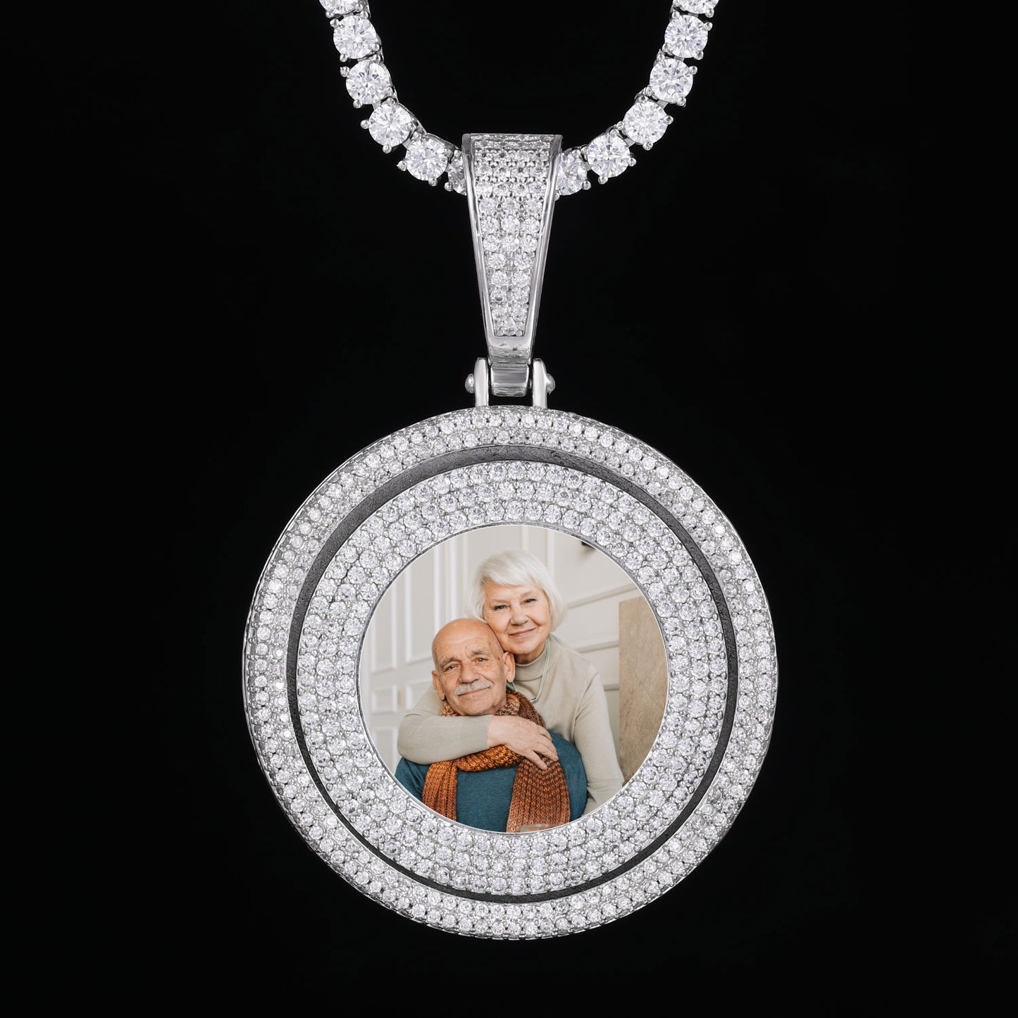 Picture custom pendant - Round-Shaped Turnable Centre Hip Hop Jewelry