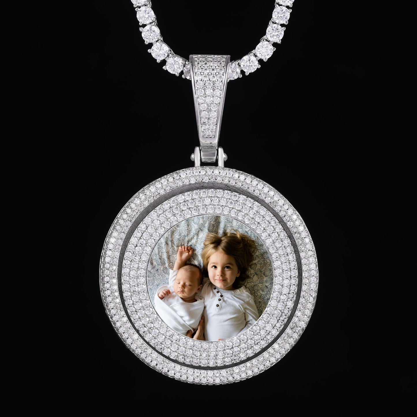 Picture custom pendant - Round-Shaped Turnable Centre Hip Hop Jewelry