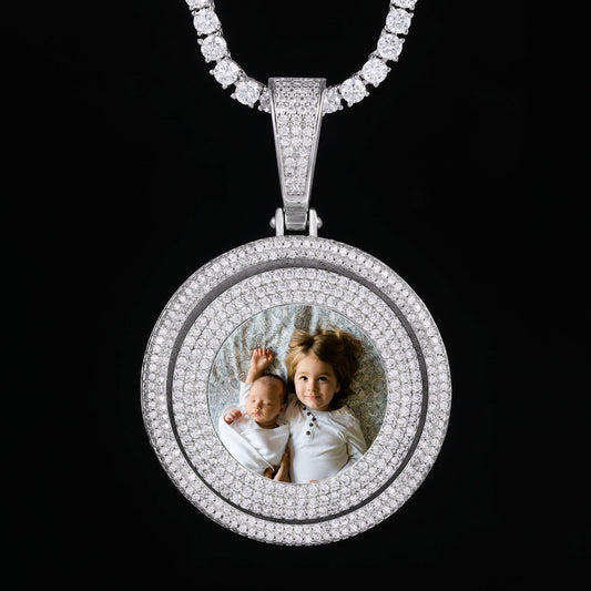 Picture custom pendant - Round-Shaped Turnable Centre Hip Hop Jewelry