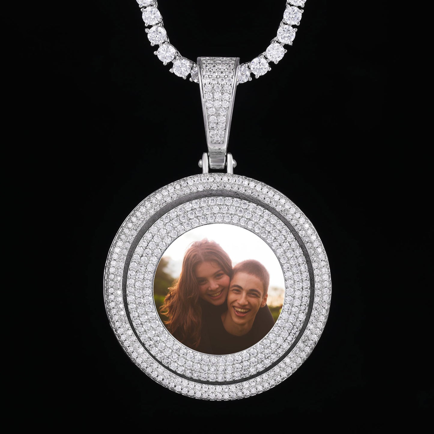 Picture custom pendant - Round-Shaped Turnable Centre Hip Hop Jewelry