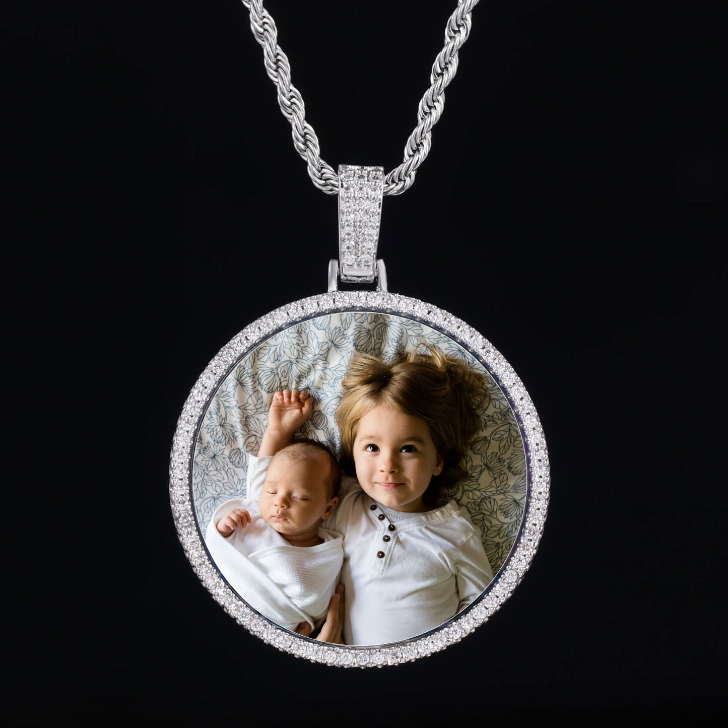 Picture Custom Pendant - Small Round Zirconia Personalized Necklace