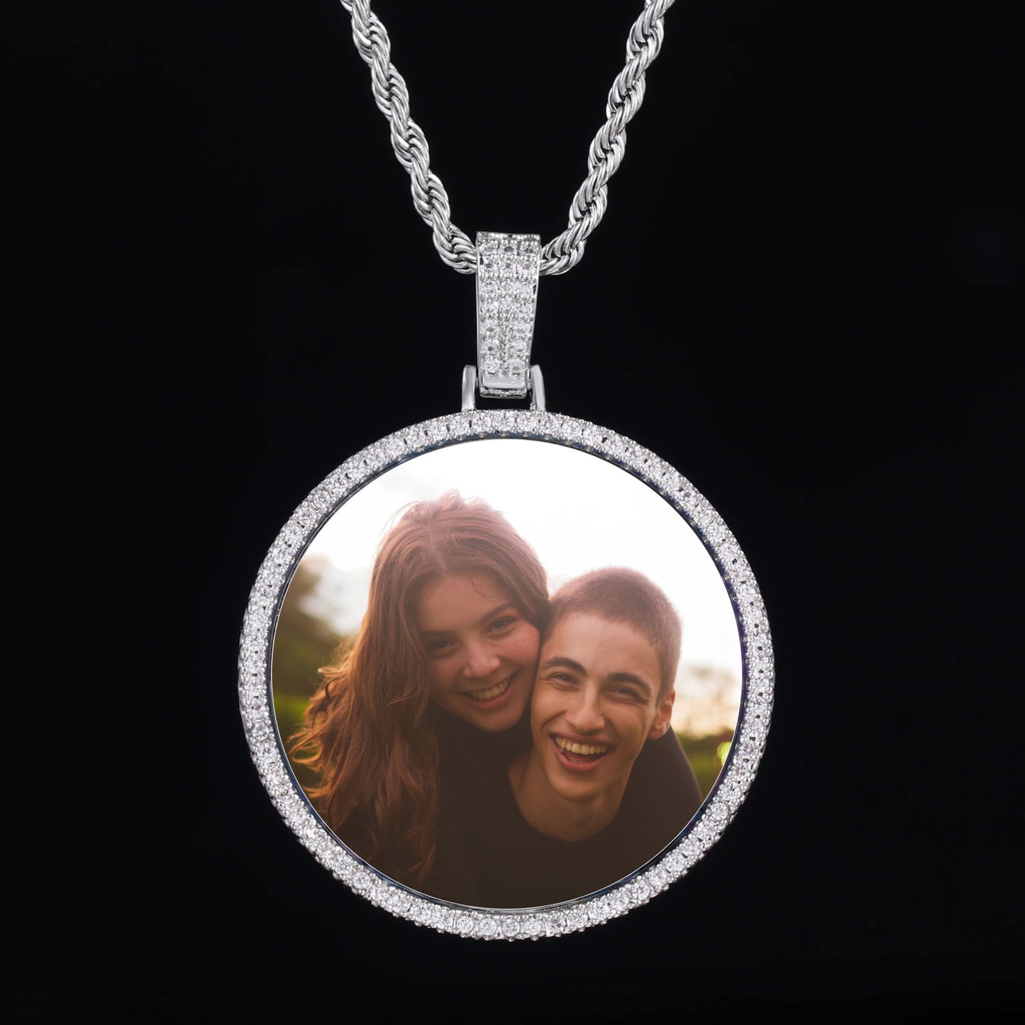 Picture Custom Pendant - Small Round Zirconia Personalized Necklace