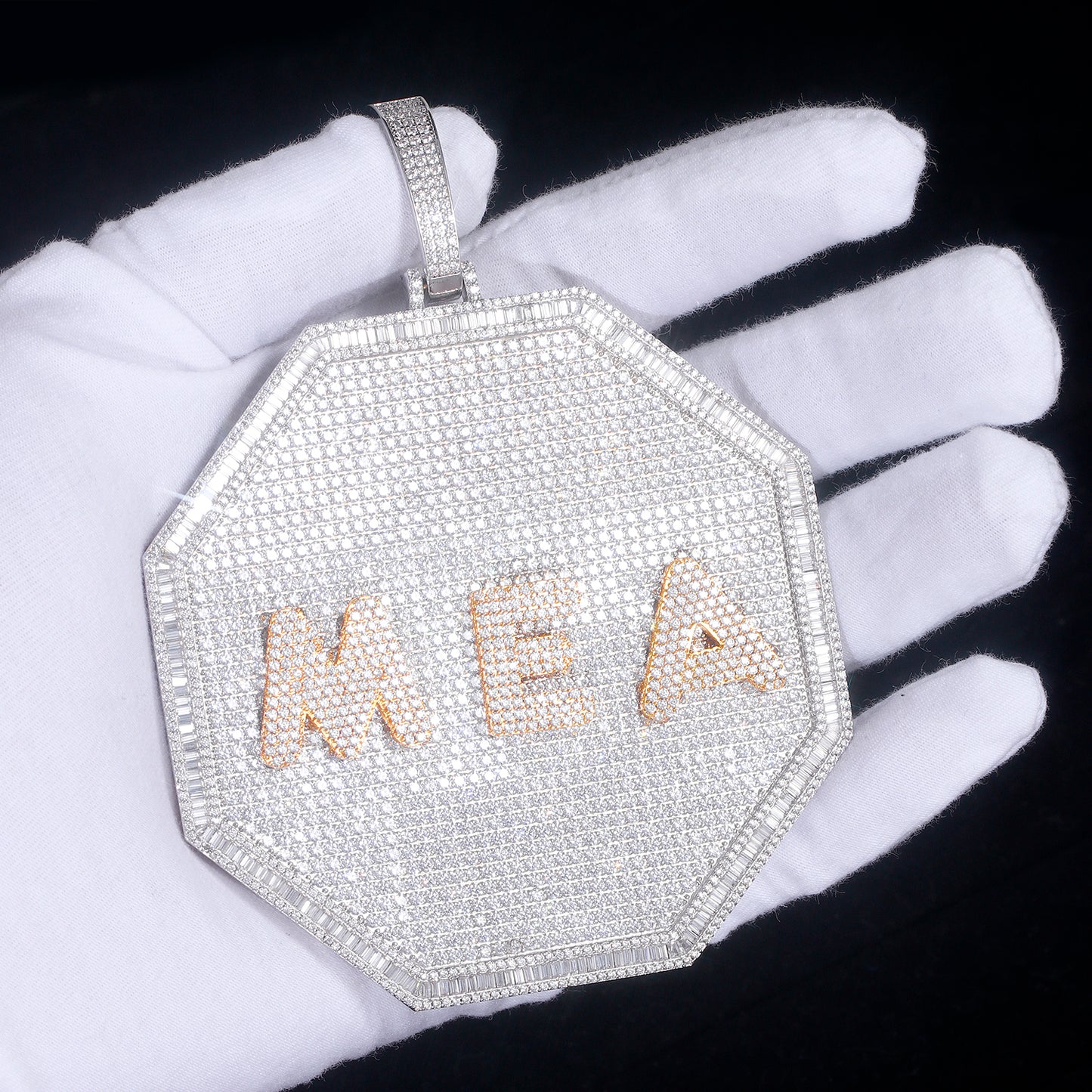 Octagon Pendant Set With Diamonds - Custom Letters