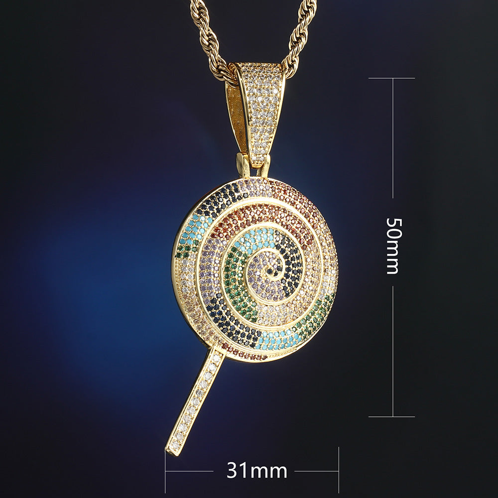 14K Gold Iced Out Multicolor Lollipop Pendant Tripodjewelry