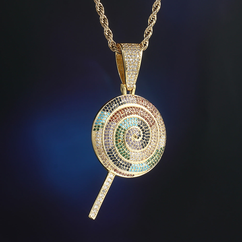 14K Gold Iced Out Multicolor Lollipop Pendant Tripodjewelry