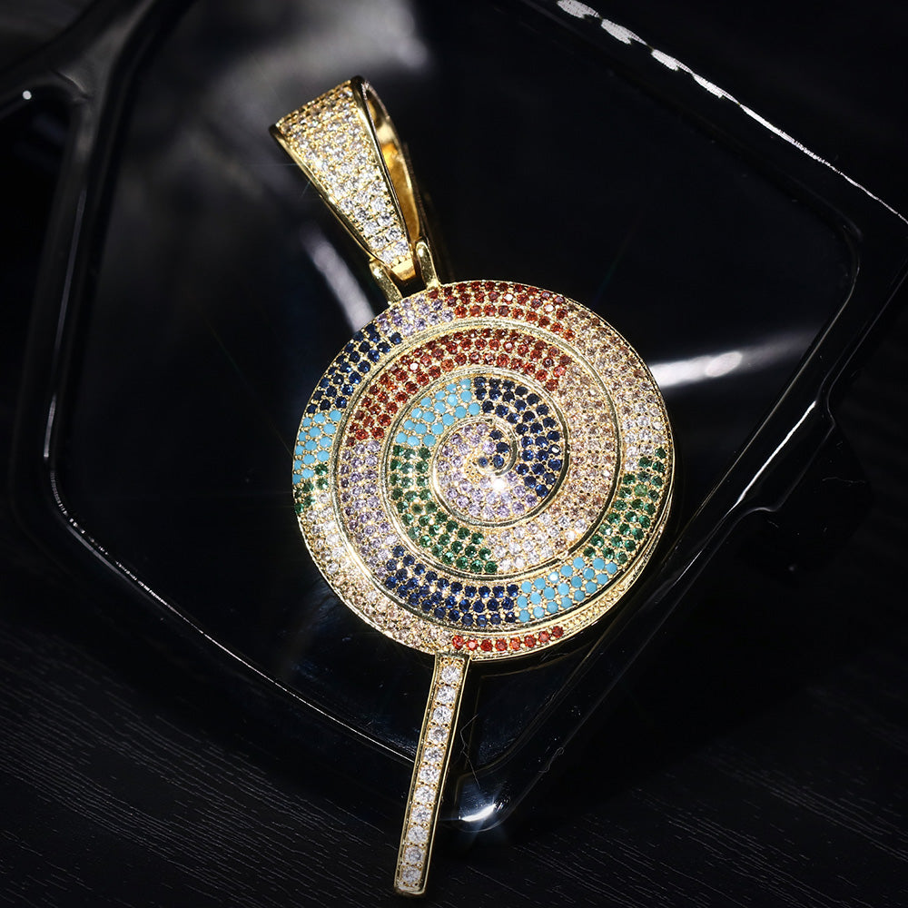 14K Gold Iced Out Multicolor Lollipop Pendant Tripodjewelry