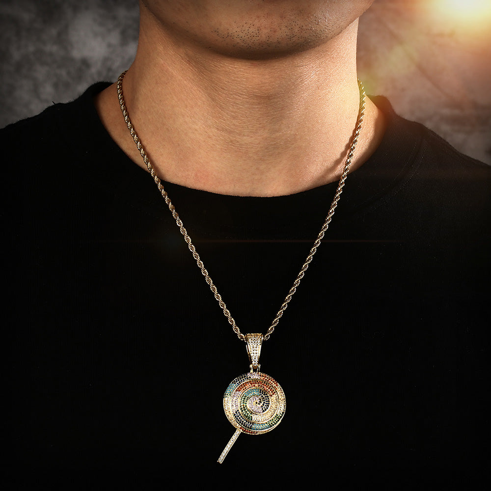 14K Gold Iced Out Multicolor Lollipop Pendant Tripodjewelry