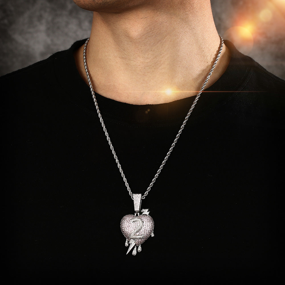 White Gold Iced Heart Pendant Tripodjewelry