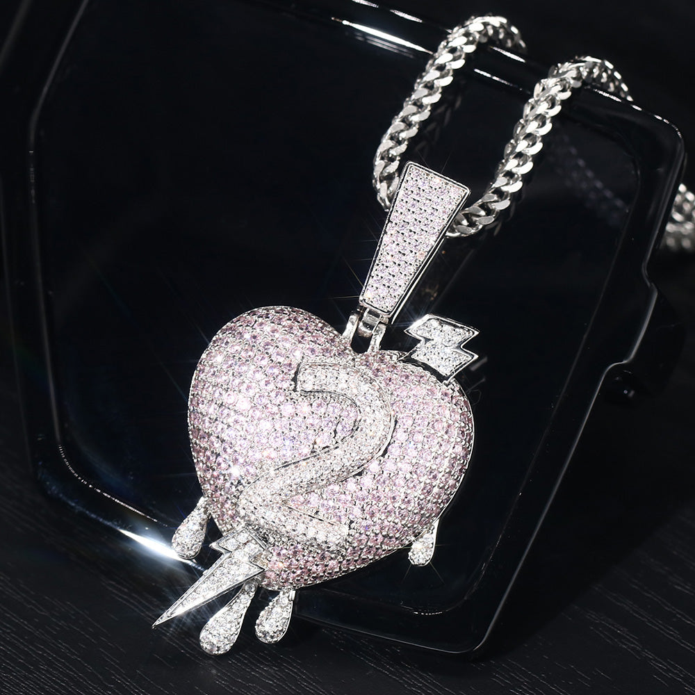 White Gold Iced Heart Pendant Tripodjewelry