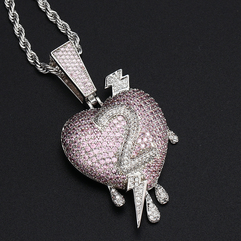 White Gold Iced Heart Pendant Tripodjewelry