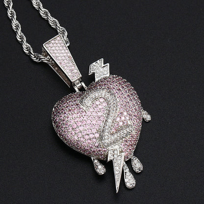 White Gold Iced Heart Pendant Tripodjewelry