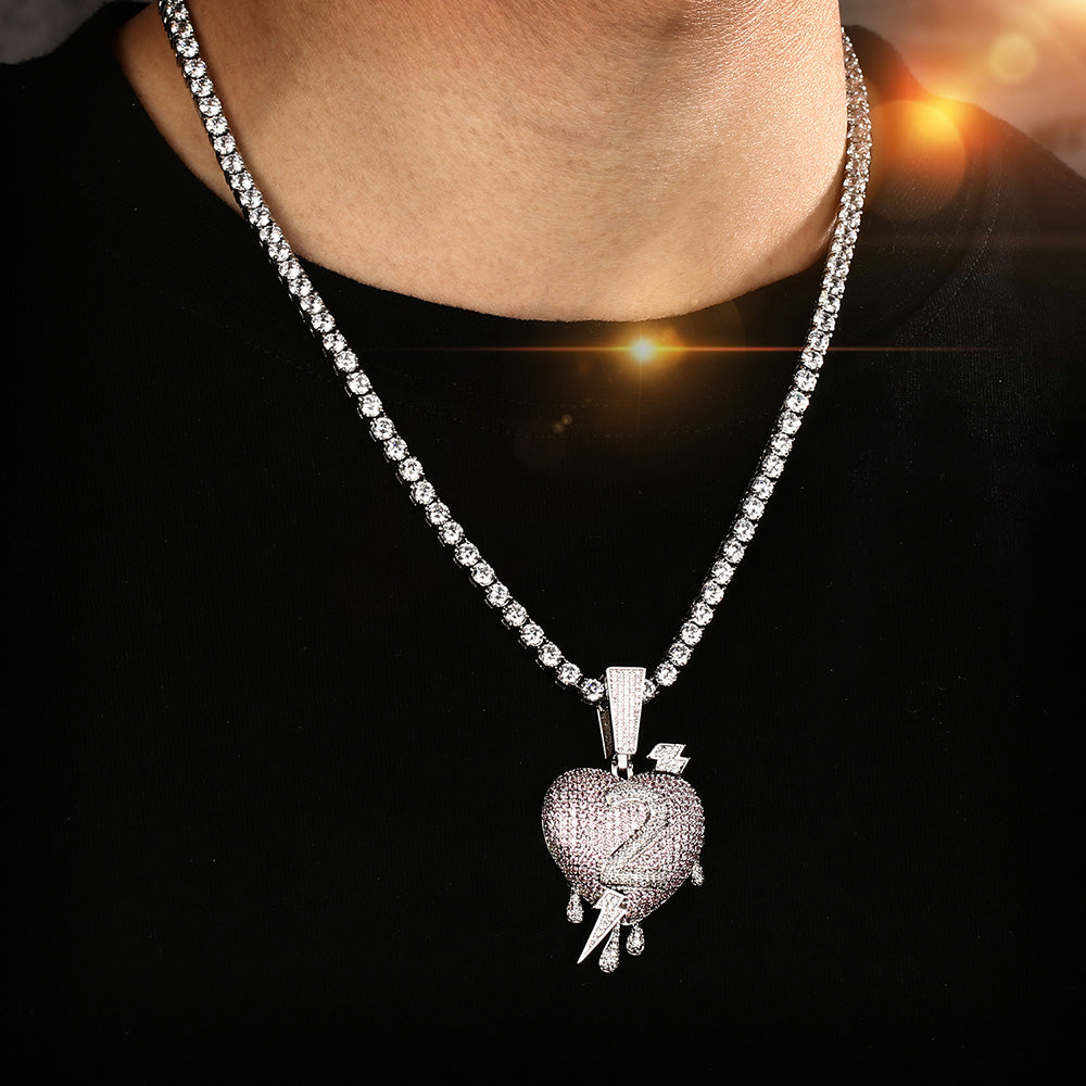 White Gold Iced Heart Pendant Tripodjewelry