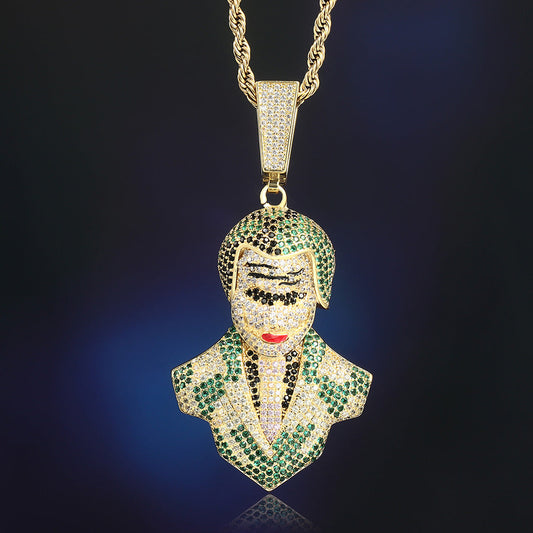 14K Gold Iced Out Cartoon Clown Pendant Tripodjewelry