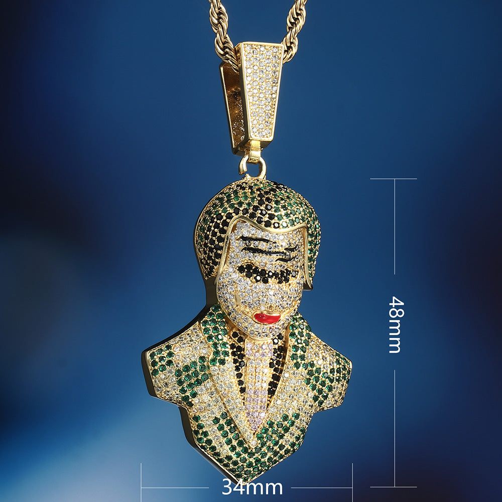 14K Gold Iced Out Cartoon Clown Pendant Tripodjewelry