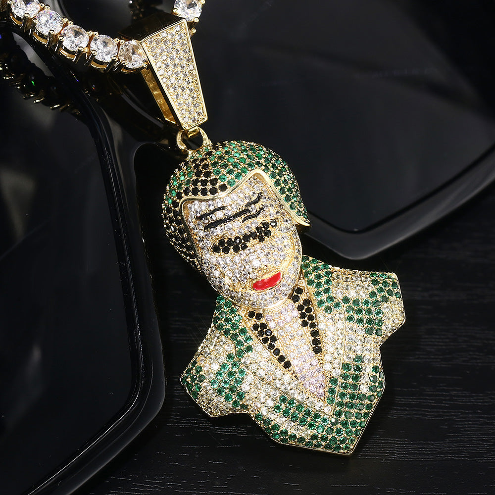14K Gold Iced Out Cartoon Clown Pendant Tripodjewelry