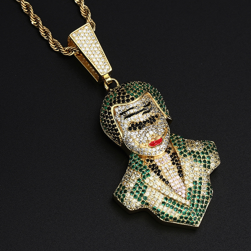 14K Gold Iced Out Cartoon Clown Pendant Tripodjewelry