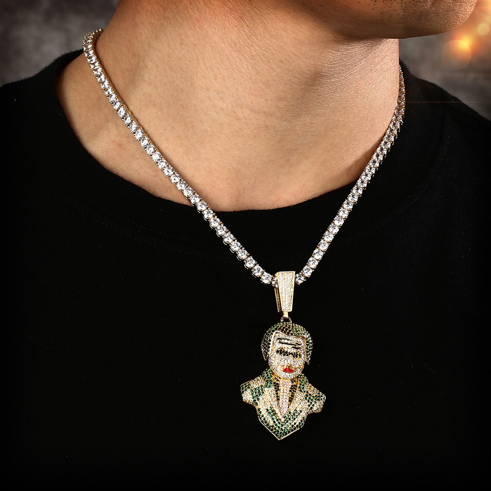 14K Gold Iced Out Cartoon Clown Pendant Tripodjewelry