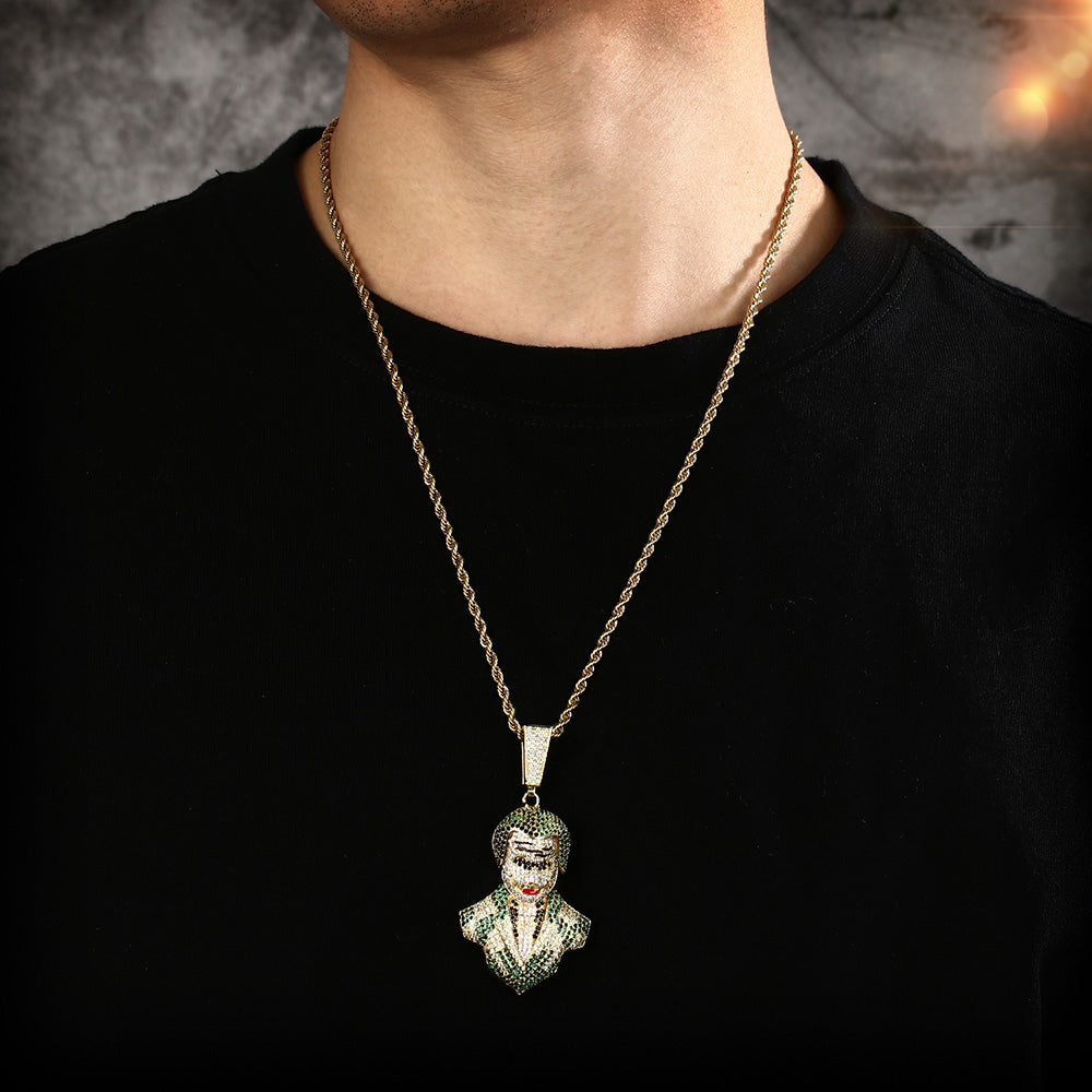 14K Gold Iced Out Cartoon Clown Pendant Tripodjewelry