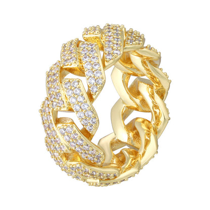 18K Gold Iced Cuban Link Ring Tripodjewelry