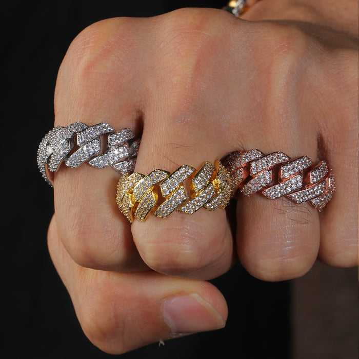 White Gold Iced Cuban Link Ring