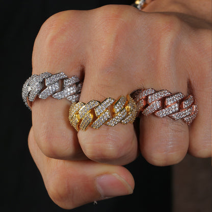 White Gold Iced Cuban Link Ring