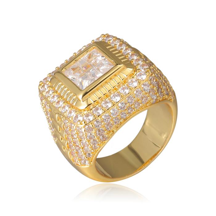 14K Gold Iced Out Square Ring Tripodjewelry