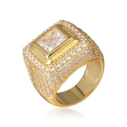 14K Gold Iced Out Square Ring Tripodjewelry