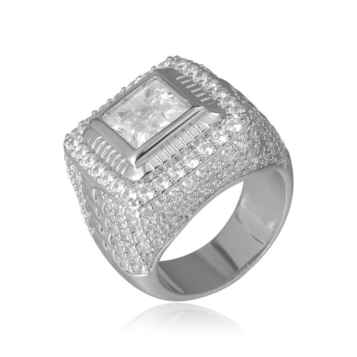 White Gold Iced Out Square Ring Tripodjewelry
