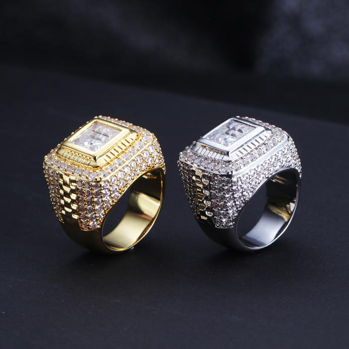 White Gold Iced Out Square Ring Tripodjewelry