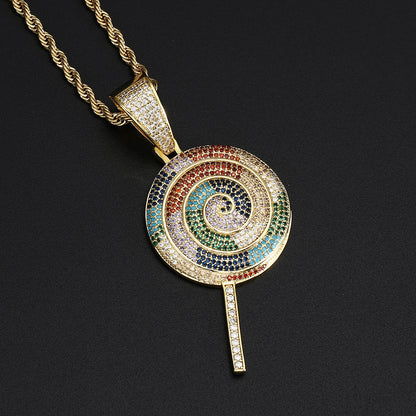 14K Gold Iced Out Multicolor Lollipop Pendant Tripodjewelry