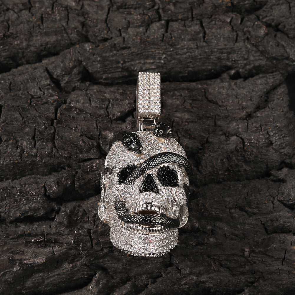 Iced Out Coiled Snake Skull Pendant Necklace For Men Hip Hop