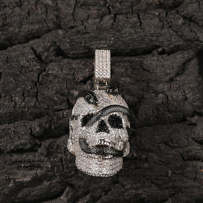 Iced Out Coiled Snake Skull Pendant Necklace For Men Hip Hop