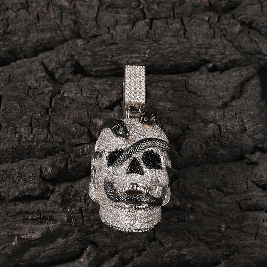 Iced Out Coiled Snake Skull Pendant Necklace For Men Hip Hop
