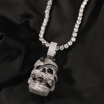 Iced Out Coiled Snake Skull Pendant Necklace For Men Hip Hop