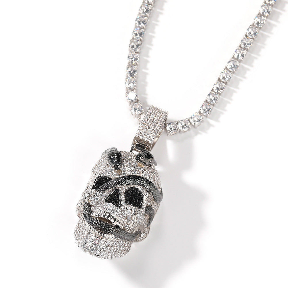 Iced Out Coiled Snake Skull Pendant Necklace For Men Hip Hop