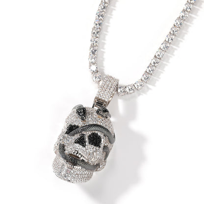 Iced Out Coiled Snake Skull Pendant Necklace For Men Hip Hop