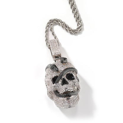 Iced Out Coiled Snake Skull Pendant Necklace For Men Hip Hop