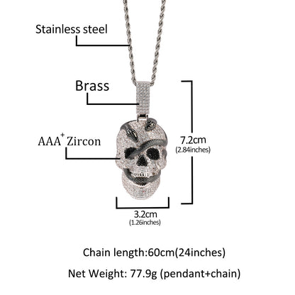 Iced Out Coiled Snake Skull Pendant Necklace For Men Hip Hop