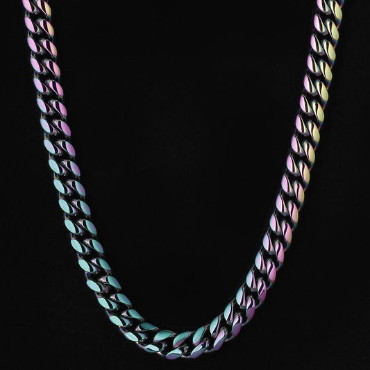 12MM Rainbow Miami Cuban Link Chain Necklace