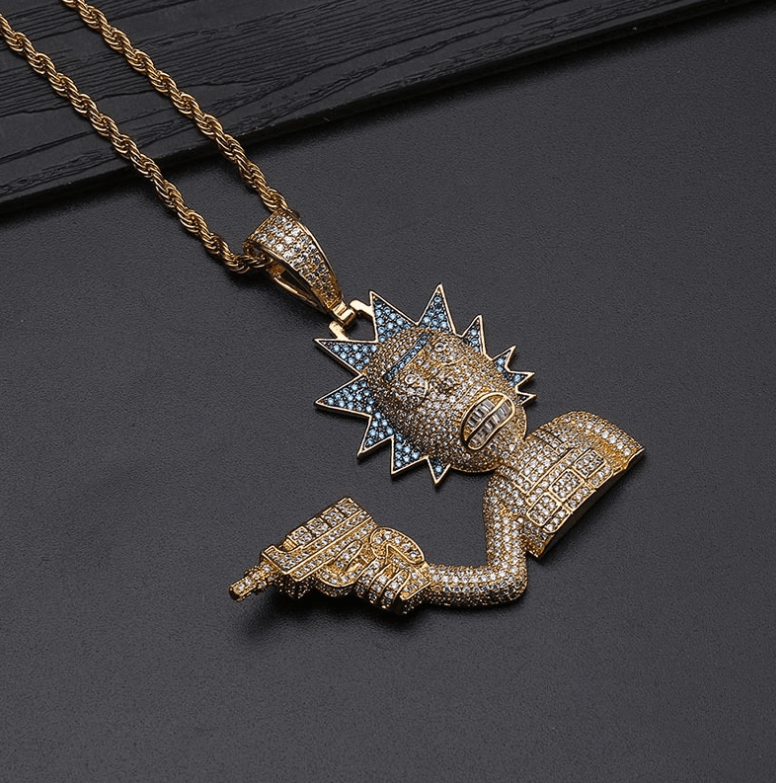 Gold/White Gold Rick And Morty Iced Pendant Hip Hop Jewelry Tripodjewelry