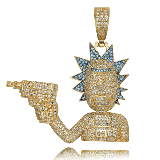 Gold/White Gold Rick And Morty Iced Pendant Hip Hop Jewelry Tripodjewelry