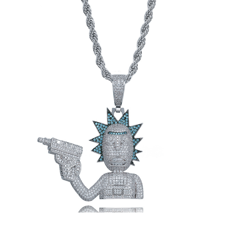 Gold/White Gold Rick And Morty Iced Pendant Hip Hop Jewelry Tripodjewelry
