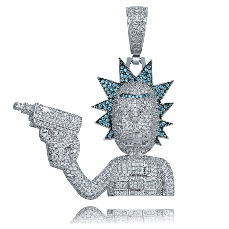 Gold/White Gold Rick And Morty Iced Pendant Hip Hop Jewelry Tripodjewelry