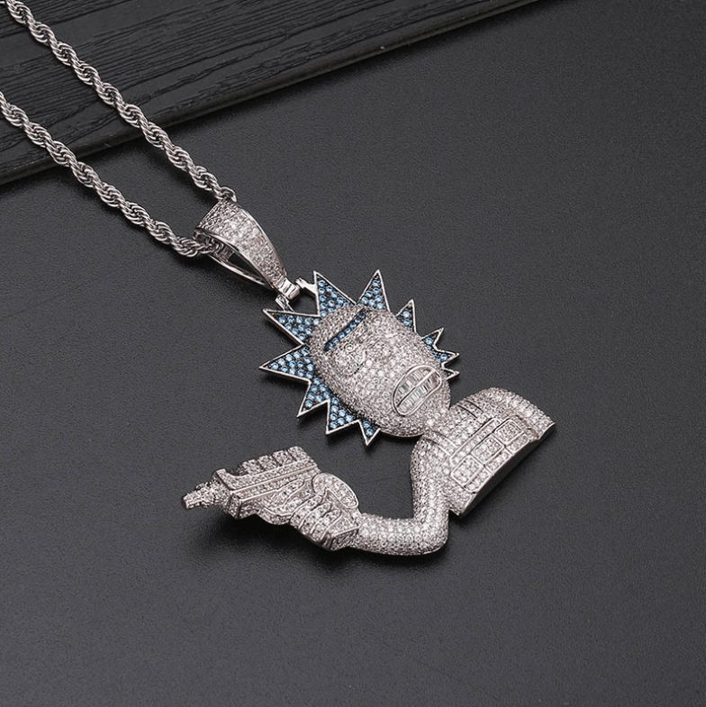 Gold/White Gold Rick And Morty Iced Pendant Hip Hop Jewelry Tripodjewelry