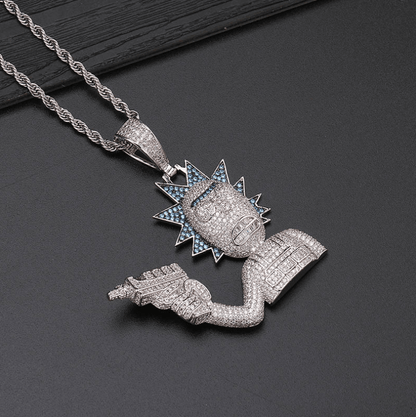 Gold/White Gold Rick And Morty Iced Pendant Hip Hop Jewelry Tripodjewelry