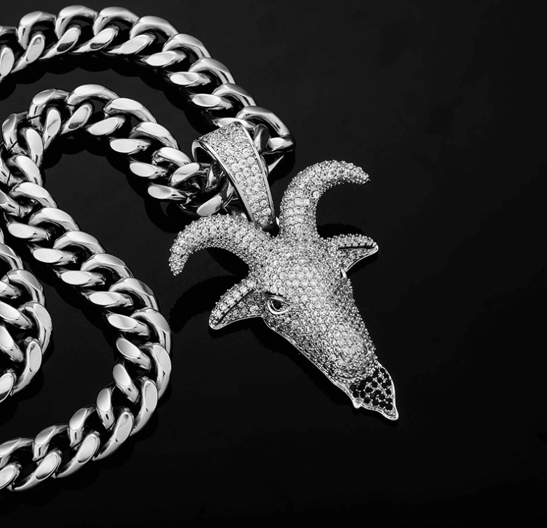 White Gold Goatee Iced Pendant Tripodjewelry