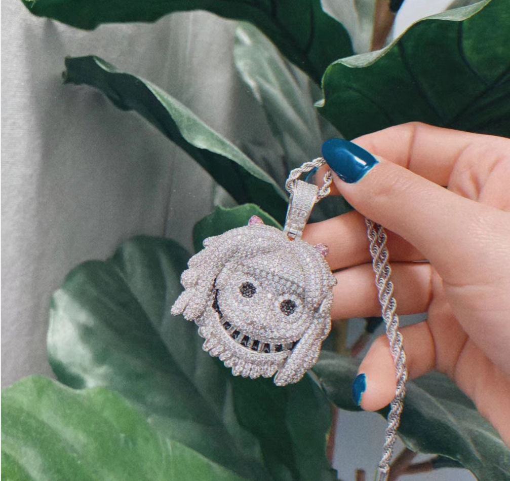 White Gold Large Iced Out Emoj Pendant Fit 18mm Chain