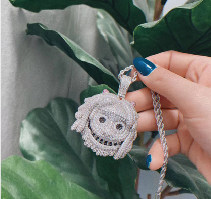White Gold Large Iced Out Emoj Pendant Fit 18mm Chain
