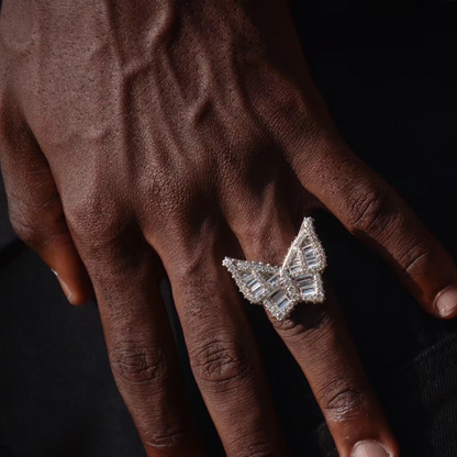 White Gold Iced Out Baguette Butterfly Ring