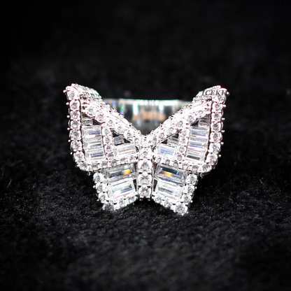 White Gold Iced Out Baguette Butterfly Ring